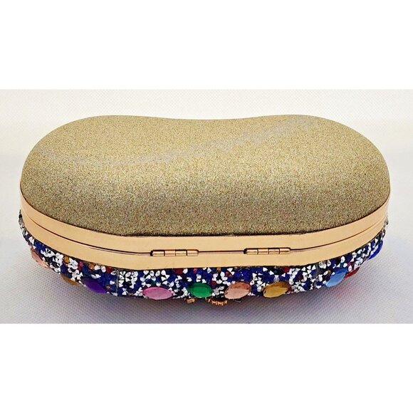 PURSE/CLUTCH-Encrusted in Rhinestones on Front-Gold Back-Shoulder Chain-Clutch - Picture 7 of 16